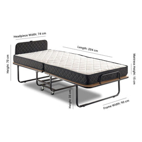 Pat pliabil XL Katlanir, rama metalica/placaj, negru, 90x41x121 cm, saltea inclusa