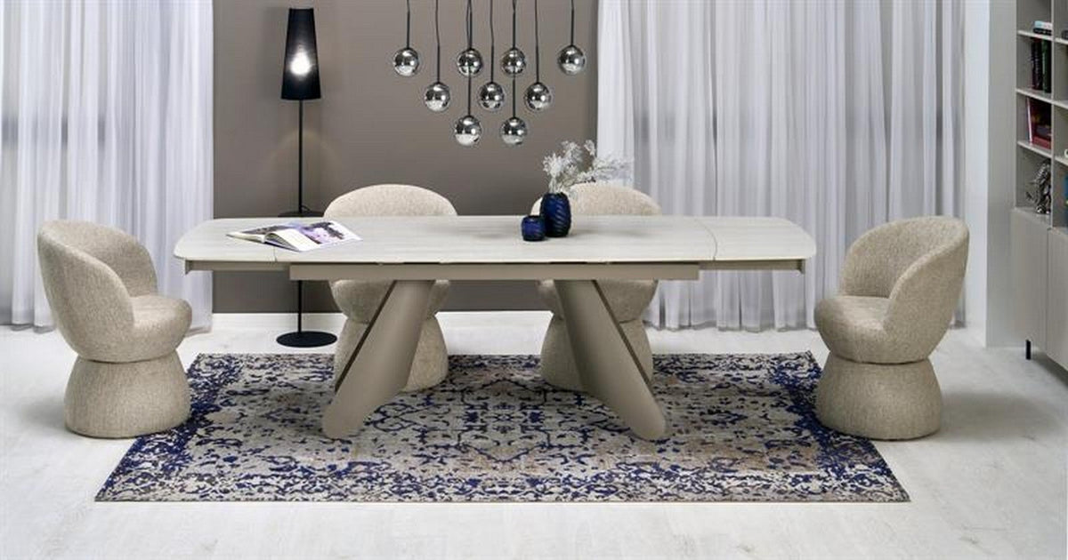 Masa extensibila SALIX, travertin/casmir, piatra sinterizata/otel, 180/260x90x76 cm