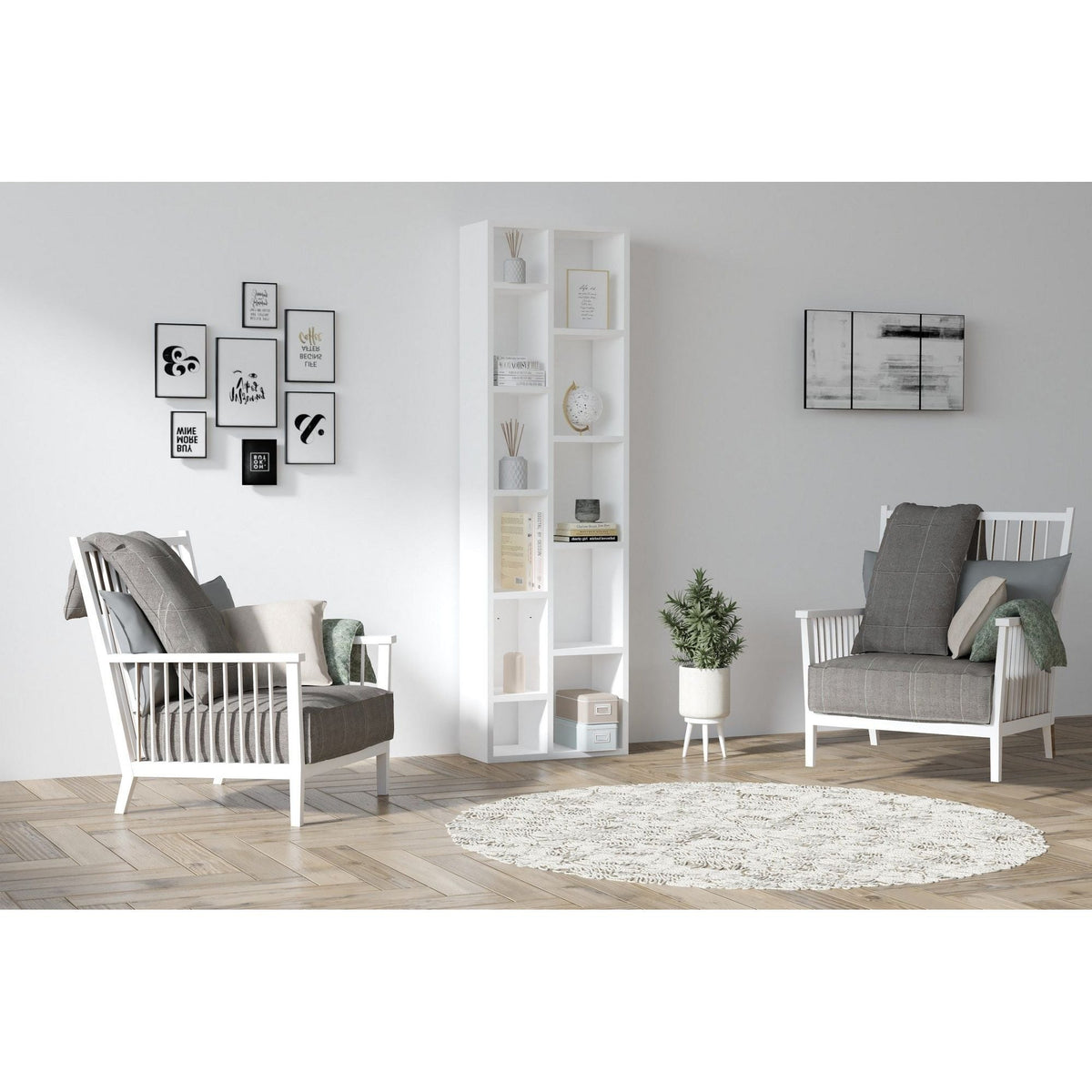 Biblioteca Tomi, alba, 100% placa melaminat, 44,4 cmx19,6x150 cm