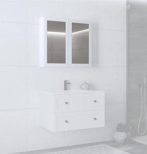 Dulap baie TORETO, alb mat, PAL laminat, cu oglinzi, 80x15x70 cm