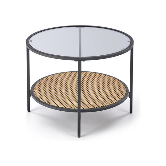 Masuta de cafea DAKOTA, sticla fumurie, ratan, 60x45 cm