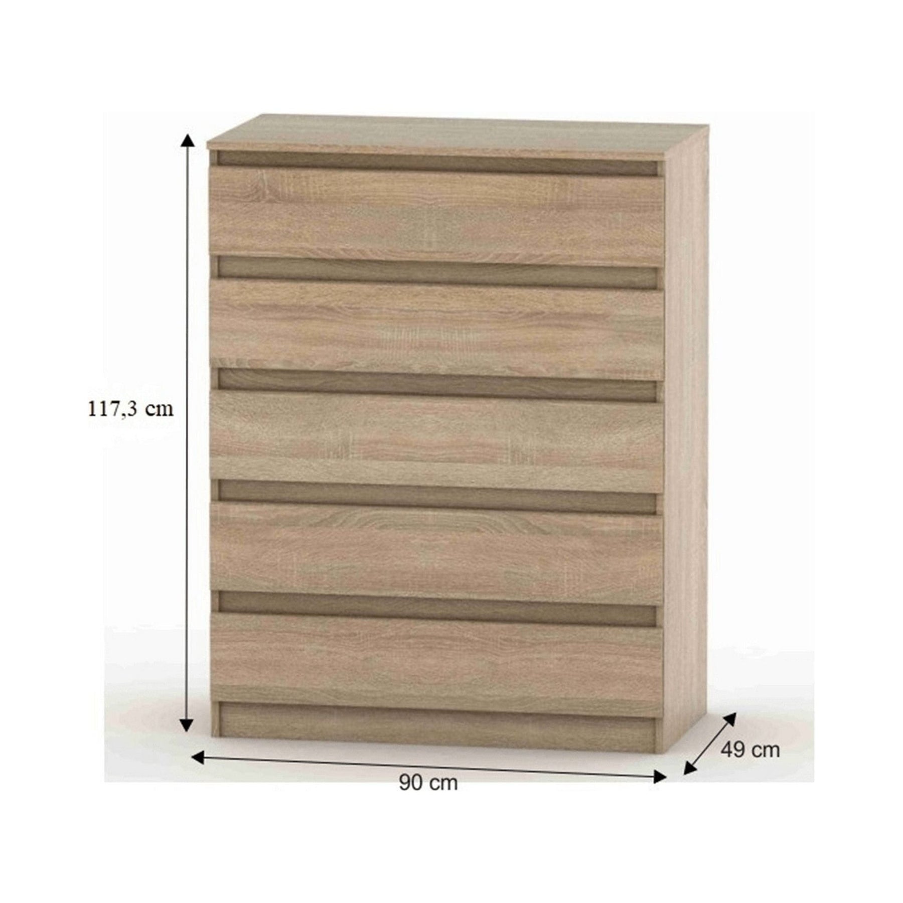Comoda cu sertare HANY NEW 005, PAL laminat, stejar sonoma,  90x49x117,3 cm