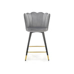 Scaun bar H106, stofă catifelata/otel, gri/negru/auriu, 55×58×96 cm