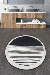 Covoras baie BOMB, 120x120 cm, forma rotunda, poliester, negru/alb, 74