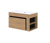 Dulap baie suspendat DUESA, stejar auriu/negru, PAL laminat, cu un sertar, pentru lavoar, 80x45x47 cm