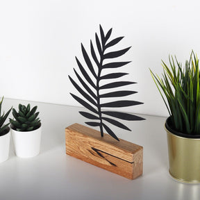 Accesoriu decorativ Palm Leaf, 100% metal/lemn, negru, 17x27x3,5 cm