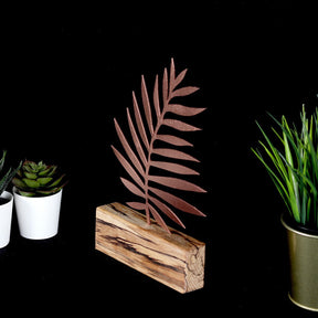Accesoriu decorativ PALM LEAF, bronz, metal/lemn, 17x4x27 cm