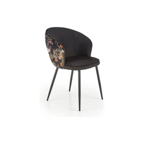 Scaun tapitat K506, negru, cu imprimeu floral, stofa catifelata, 55x60x82 cm