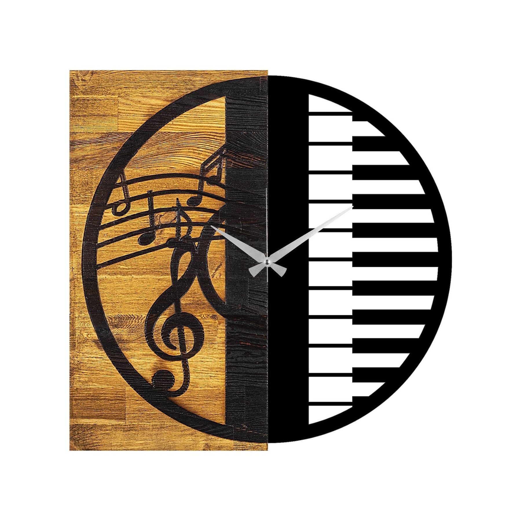 Ceas de perete Wooden Clock 11, nuc/negru, lemn/metal, 58x58x3 cm