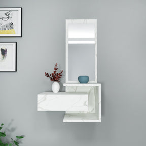 Raft cu oglinda si sertar CALACATTA MARBLE, alb, PAL melaminat, 49x31x90 cm