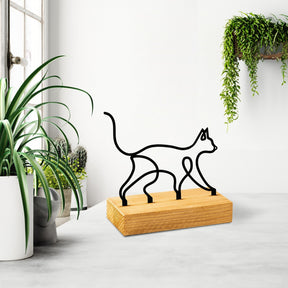 Accesoriu decorativ MEOW, negru/stejar, metal/lemn, 17x8x17 cm