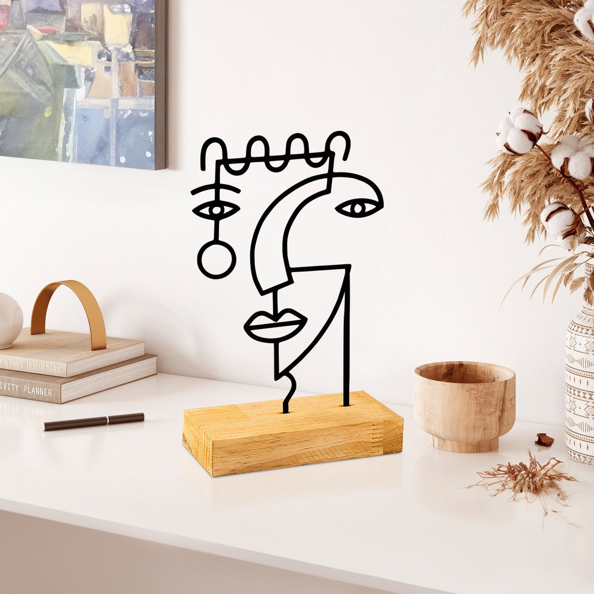 Accesoriu decorativ FALL, negru/stejar, metal/lemn, 17x8x28 cm