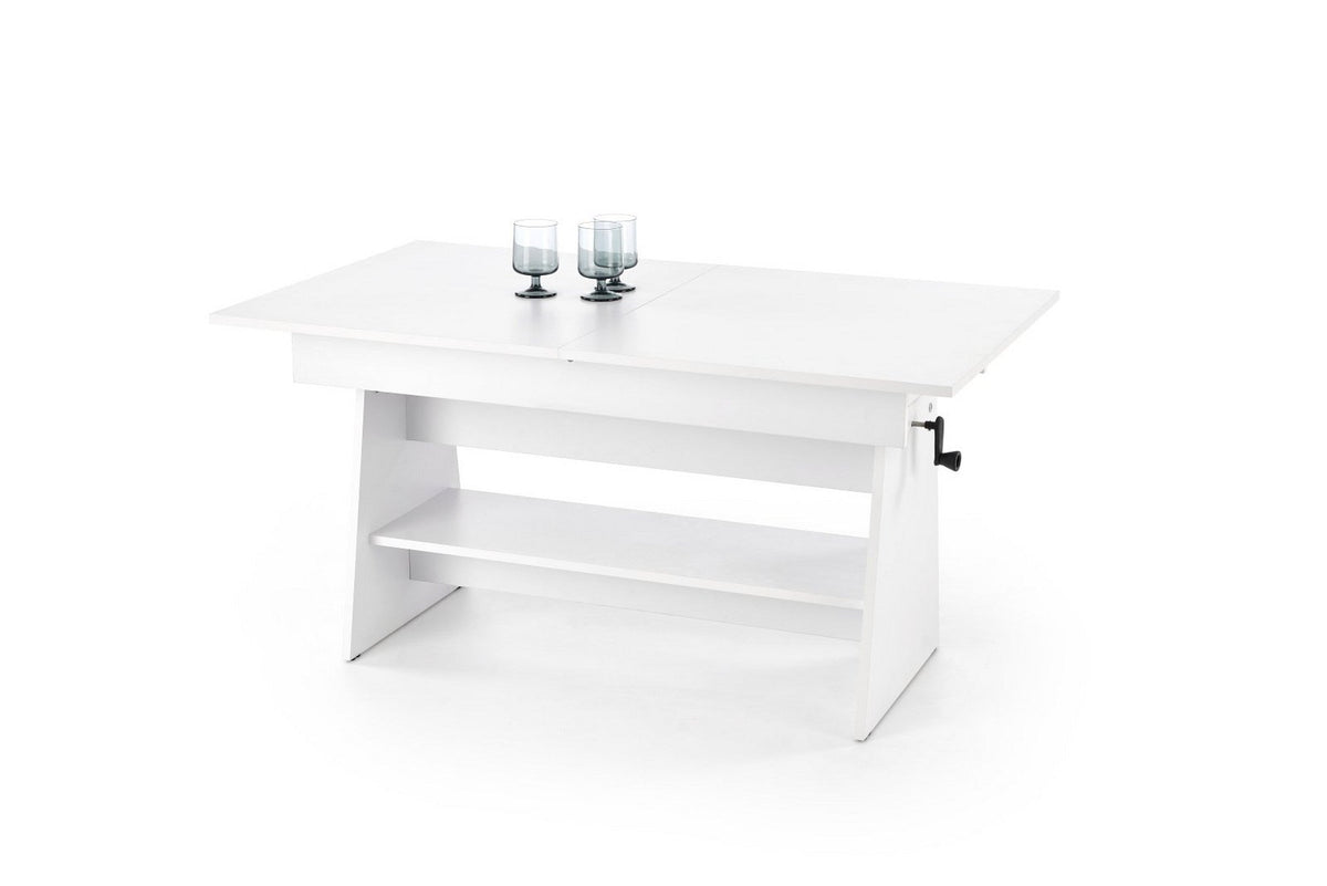 Masuta de cafea extensibila ERIKA, alb, PAL laminat, 120/160x70x61/72 cm