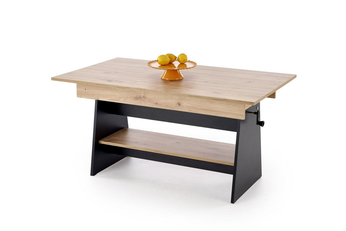 Masuta de cafea extensibila ERIKA, stejar artisan/negru, PAL laminat, 120/160x70x61/72 cm