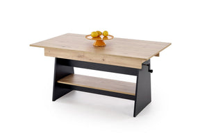 Masuta de cafea extensibila ERIKA, stejar artisan/negru, PAL laminat, 120/160x70x61/72 cm