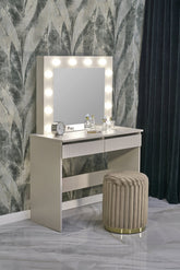 Masa de toaleta HOLLYWOOD 2, casmir, PAL laminat, cu oglinda si iluminare LED, 94x43x140 cm