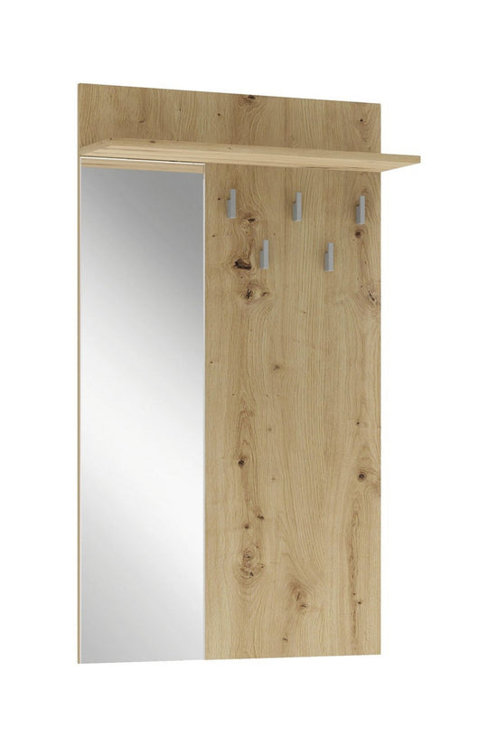 Cuier de perete cu oglinda LIMA PR-1, stejar artisan, PAL laminat, 70x20x120 cm