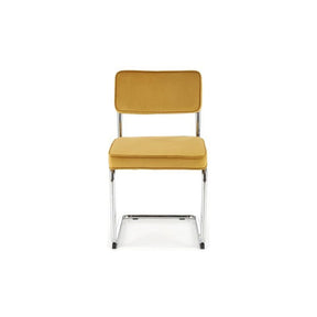 Scaun tapitat K510, galben mustar, stofa catifelata/otel cromat, 49x55x85 cm
