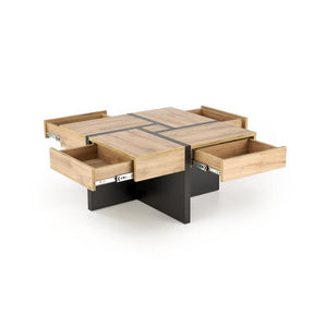 Masuta cafea SEVILLA S, stejar/negru, PAL laminat, 80x80x47 cm