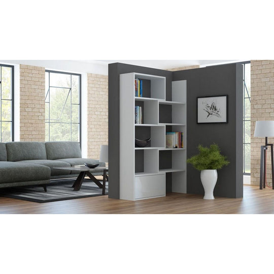 Biblioteca PACO, alb, PAL laminat, 74/130x29x188 cm