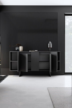 Comoda LUXE, gri antracit/negru, PAL melaminat, 160x35x80 cm