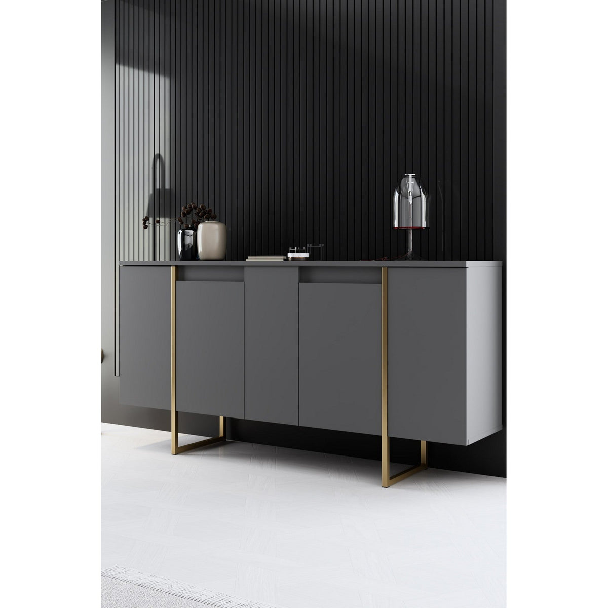 Comoda living gri LUXE, PAL melaminat/metal, 160x35x80 cm