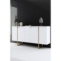 Comoda alba ingusta LUXE, PAL melaminat/metal, alb/auriu, 160×35×80 cm