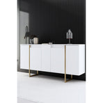 Comoda alba ingusta LUXE, PAL melaminat/metal, alb/auriu, 160×35×80 cm