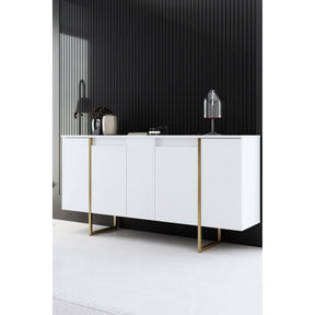 Comoda alba ingusta LUXE, PAL melaminat/metal, 160x35x80 cm