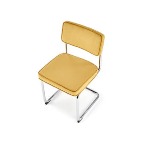 Scaun tapitat K510, galben mustar, stofa catifelata/otel cromat, 49x55x85 cm