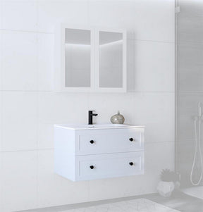 Dulap baie suspendat TORETO, alb mat, PAL laminat, cu 2 sertare, 80x45x46 cm