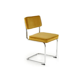 Scaun tapitat K510, galben mustar, stofa catifelata/otel cromat, 49x55x85 cm