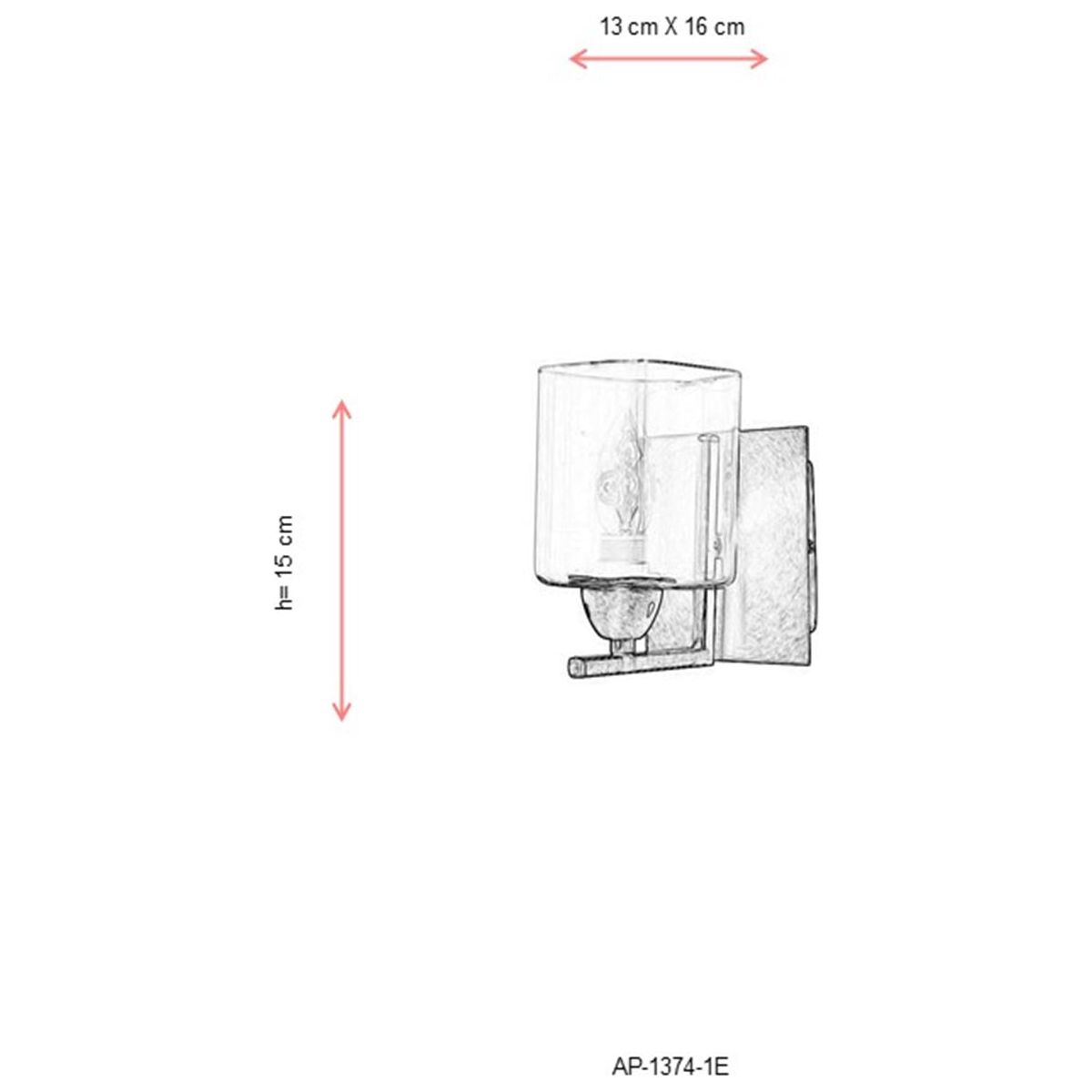 Lampa de perete AP-1374-1E, auriu, metal/sticla, 13x16 cm