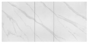 Masa extensibila PLATAN, alb cu efect de marmura/negru, piatra sinterizata/otel, 140/180x85x76 cm