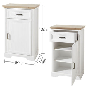 Comoda JASMIN, alb/stejar artisan, PAL, cu o usa si un sertar, 65x41x102 cm
