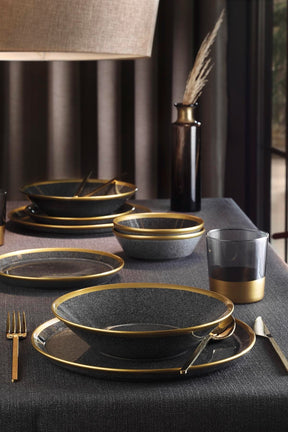 Set de cina FRZ08YS856A13520, 8 piese, gri inchis/auriu, portelan
