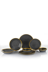 Set de cina FRZ08YS856A13520, 8 piese, gri inchis/auriu, portelan