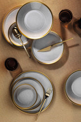 Set de cina FRZ08YS856A14520, 8 piese, gri/auriu, portelan