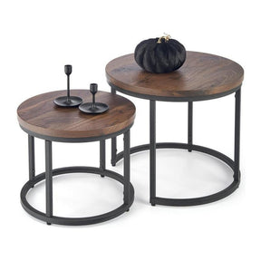 Set 2 masute de cafea OREO, nuc/negru furniruit, 53x45 cm si 43x35 cm