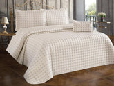 Set cuvertura pat dublu 773NVA1247, crem, bumbac, 250x260 cm, cu 3 fete de perna