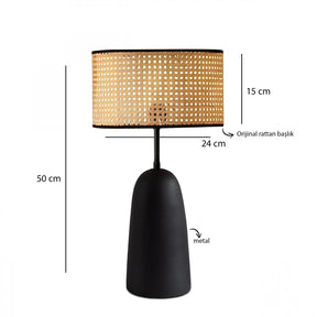 Set lustra si lampa AYD-3742, negru/bej, metal/ratan