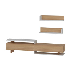 Set mobilier living Ayaz, alb/sonoma, PAL melaminat 100%, 180x40x38 cm