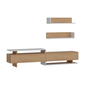 Set mobilier living Ayaz, alb/sonoma, PAL melaminat 100%, 180x40x38 cm