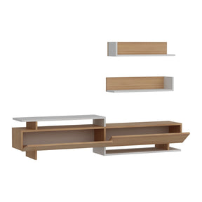 Set mobilier living Ayaz, alb/sonoma, PAL melaminat 100%, 180x40x38 cm