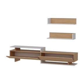 Set mobilier living Ayaz, alb/sonoma, PAL melaminat 100%, 180x40x38 cm