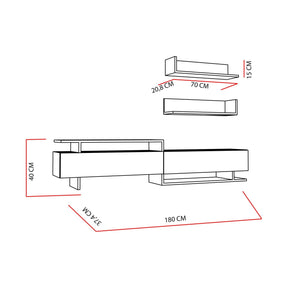 Set mobilier living Ayaz, alb/sonoma, PAL melaminat 100%, 180x40x38 cm