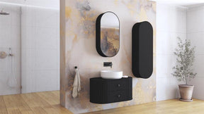 Dulap baie VENEZIA, negru mat, PAL laminat, cu oglinda, 48x19x95 cm
