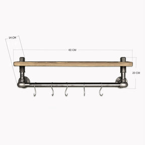 Polita BORURAD009, stejar halifax/gri inchis, lemn/metal, 60x14x20 cm