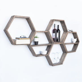 Set 5 rafturi HEX003, maro, lemn, 40x10x40 cm