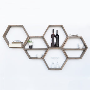 Set 5 rafturi HEX003, maro, lemn, 40x10x40 cm